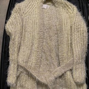 Anthropologie fuzzy metallic long sweater cardigan